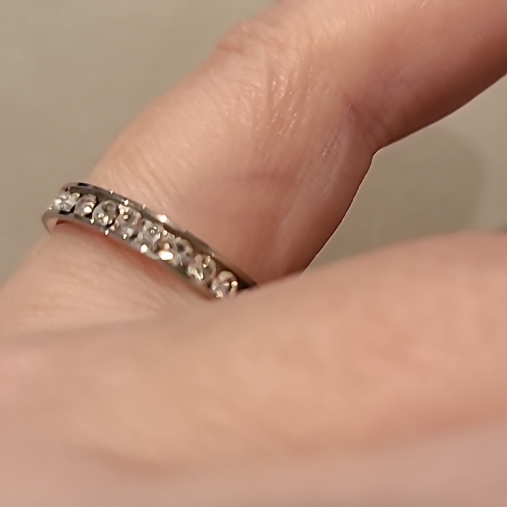 Eternity style cubic zirconia stainless steel channel set stones ring - Picture 3 of 7